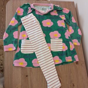 Mini Boden Colorful Floral Dress with Striped Leggings